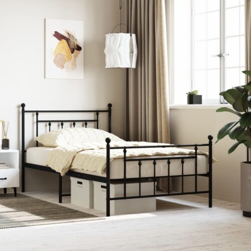 Metal Bed Frame with Footboard Black 107x203cm King Single - Image 2