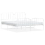 Metal Bed Frame with Footboard White 183x203cm King