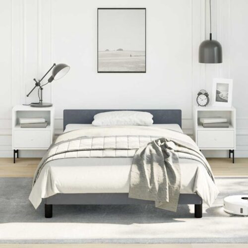 Bed Frame Dark Grey King Single Size Velvet - Image 2