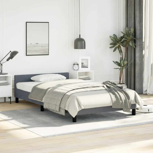 Bed Frame Dark Grey King Single Size Velvet - Image 3