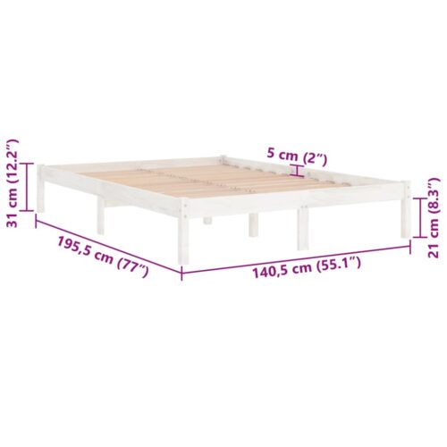 Bed Frame White Solid Wood 135x190cm - Image 8