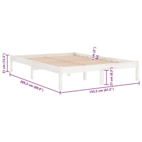 Bed Frame White Solid Wood 150x200cm - Image 8
