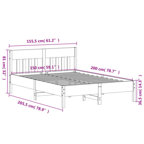 Bed Frame 150x200cm Solid Wood Pine - Image 9