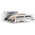 Bed Frame White 137x187cm Double Solid Wood Pine