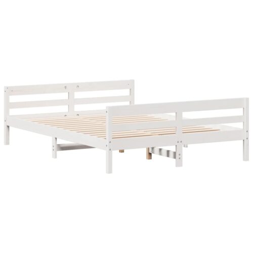 Bed Frame White 137x187cm Double Solid Wood Pine - Image 3
