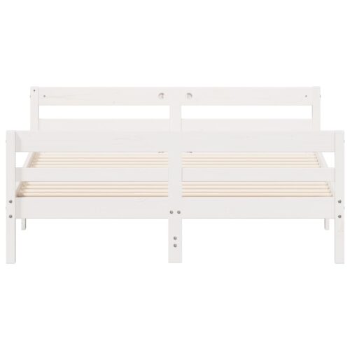 Bed Frame White 137x187cm Double Solid Wood Pine - Image 4