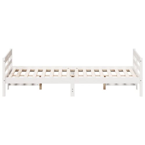 Bed Frame White 137x187cm Double Solid Wood Pine - Image 5