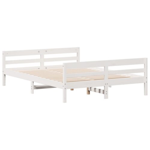 Bed Frame White 137x187cm Double Solid Wood Pine - Image 6