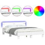 Bed Frame with LED White 150x200cm