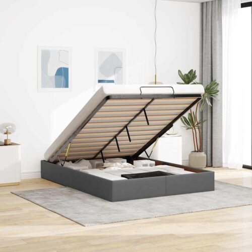 Ottoman Storage Bed Frame Dark Grey Double Fabric - Image 2