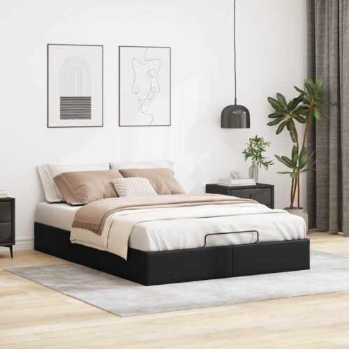 Ottoman Storage Bed Frame Black Double Faux Leather - Image 3