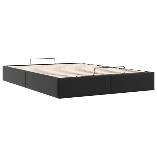 Ottoman Storage Bed Frame Black Double Faux Leather - Image 9