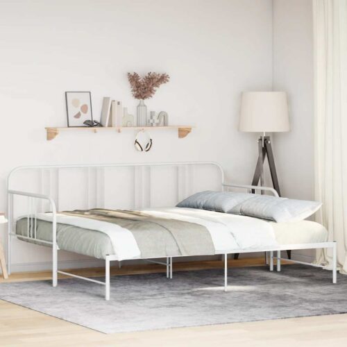 Daybed with Trundle White 92x187cm Single Metal - Image 2