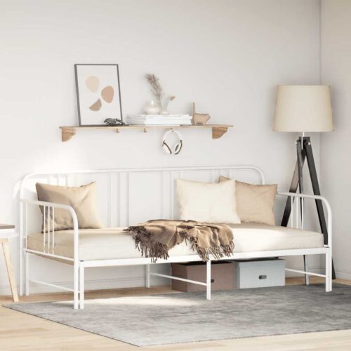 Daybed with Trundle White 92x187cm Single Metal - Image 4