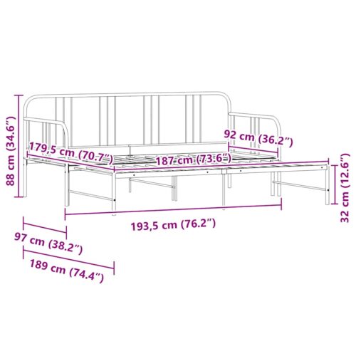 Daybed with Trundle White 92x187cm Single Metal - Image 11