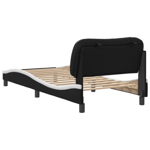 Bed Frame "Hvar" Black and White 90x190cm Faux Leather - Image 6
