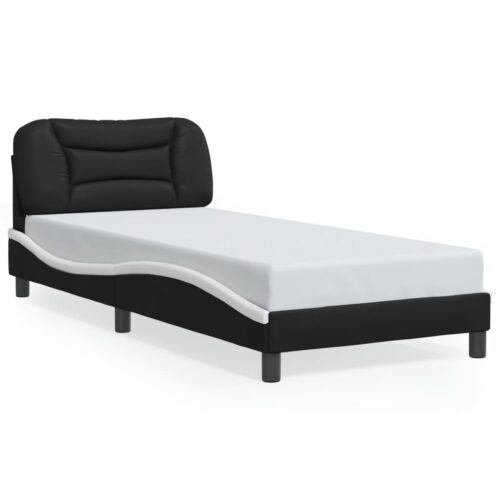 Bed Frame "Hvar" Black and White 90x190cm Faux Leather - Image 13