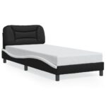 Bed Frame "Hvar" Black and White 90x190cm Faux Leather