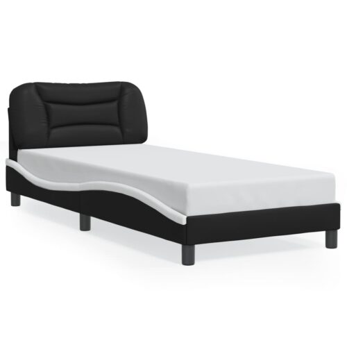 Bed Frame "Hvar" Black and White 90x190cm Faux Leather