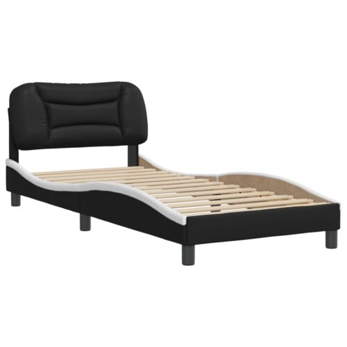Bed Frame "Hvar" Black and White 90x190cm Faux Leather - Image 3