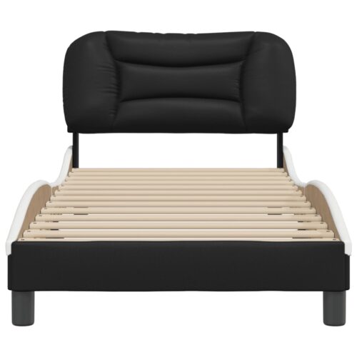 Bed Frame "Hvar" Black and White 90x190cm Faux Leather - Image 4