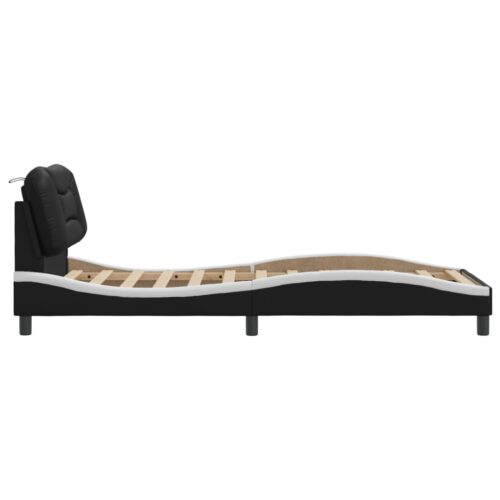 Bed Frame "Hvar" Black and White 90x190cm Faux Leather - Image 7
