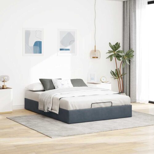 Ottoman Storage Bed Frame No Mattress Dark Grey Queen Velvet - Image 2