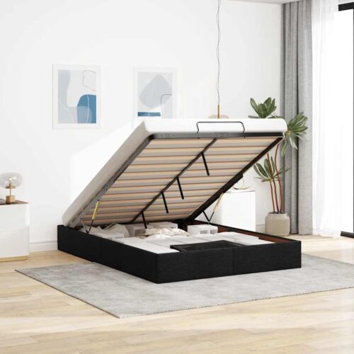 Ottoman Storage Bed Frame Black Double Fabric - Image 2