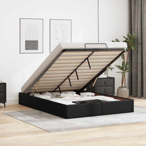 Ottoman Storage Bed Frame Black Queen Faux Leather - Image 2