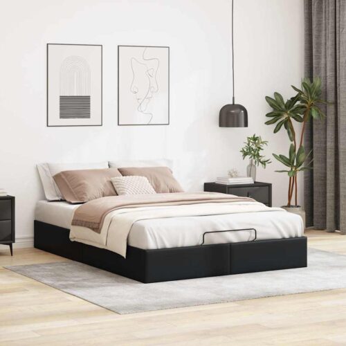 Ottoman Storage Bed Frame Black Queen Faux Leather - Image 3