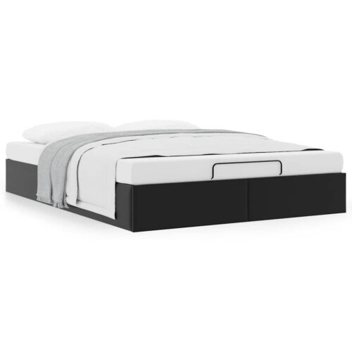 Ottoman Storage Bed Frame Black Queen Faux Leather - Image 4