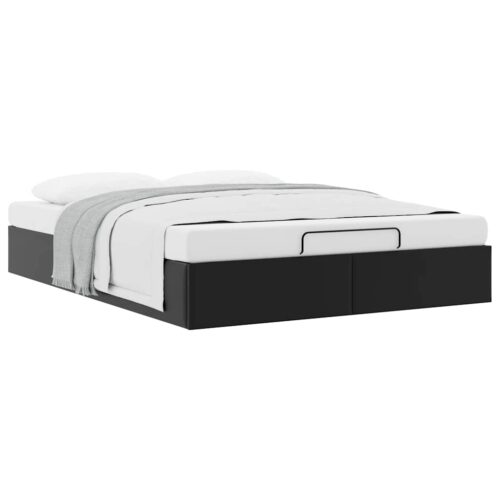 Ottoman Storage Bed Frame Black Queen Faux Leather - Image 5