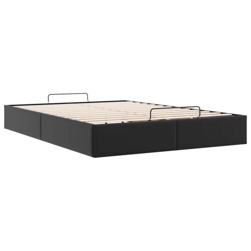 Ottoman Storage Bed Frame Black Queen Faux Leather - Image 9