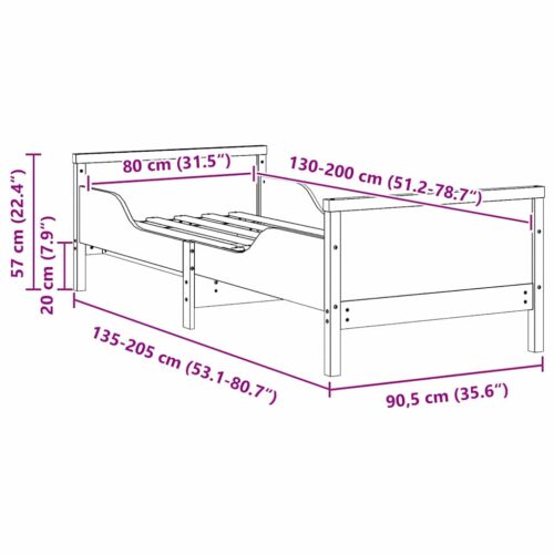 Extendable Bed Frame for Kids Other Brown 80 x 130 / 165 / 200cm - Image 11