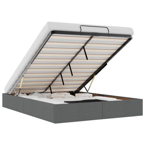 Ottoman Storage Bed Frame Dark Grey Queen Fabric