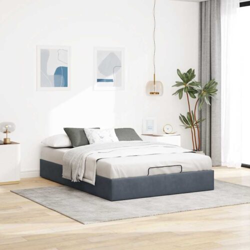 Ottoman Storage Bed Frame No Mattress Dark Grey Double Velvet - Image 3
