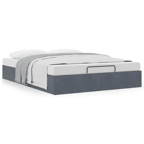 Ottoman Storage Bed Frame No Mattress Dark Grey Double Velvet - Image 4
