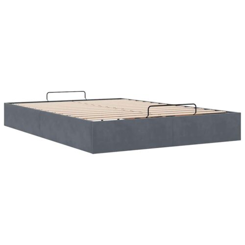 Ottoman Storage Bed Frame No Mattress Dark Grey Double Velvet - Image 6