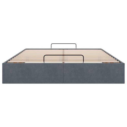 Ottoman Storage Bed Frame No Mattress Dark Grey Double Velvet - Image 7