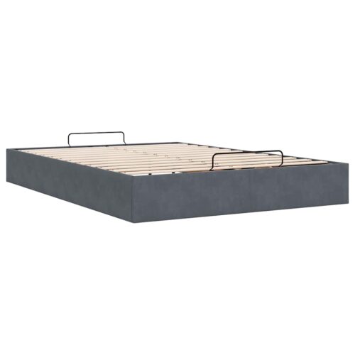 Ottoman Storage Bed Frame No Mattress Dark Grey Double Velvet - Image 9