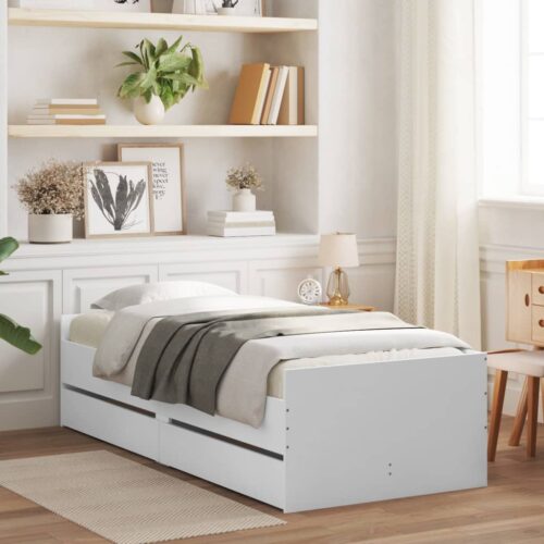 Bed Frame with Drawers White 90x190cm - Image 2