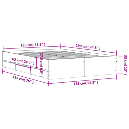 Bed Frame with Drawers Sonoma Oak 135x190cm - Image 11