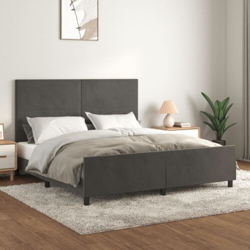 Bed Frame Dark Grey 152x203cm Queen Velvet - Image 2