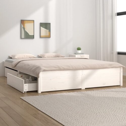 Bed Frame with Drawers White 135x190cm - Image 2