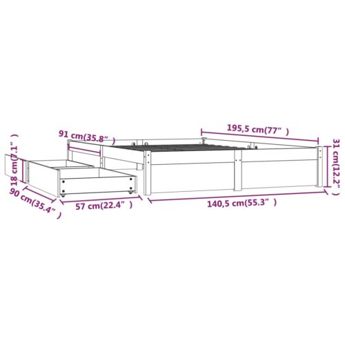 Bed Frame with Drawers White 135x190cm - Image 10