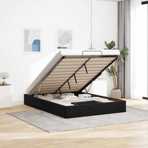 Ottoman Storage Bed Frame No Mattress Black Double Velvet - Image 2