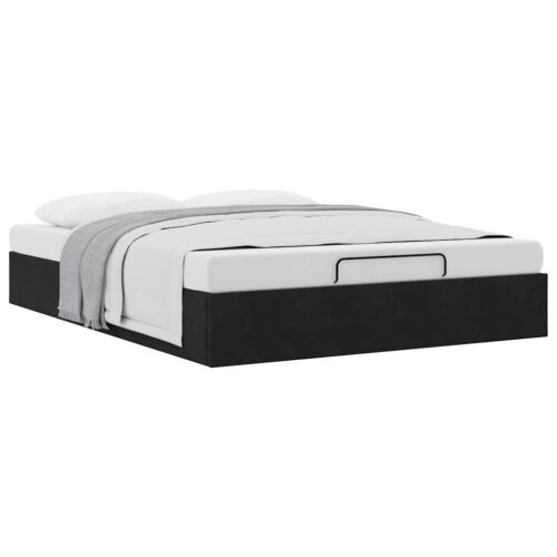 Ottoman Storage Bed Frame No Mattress Black Double Velvet - Image 5