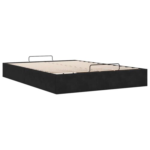 Ottoman Storage Bed Frame No Mattress Black Double Velvet - Image 9