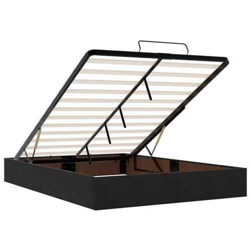 Ottoman Storage Bed Frame No Mattress Black Double Velvet - Image 10