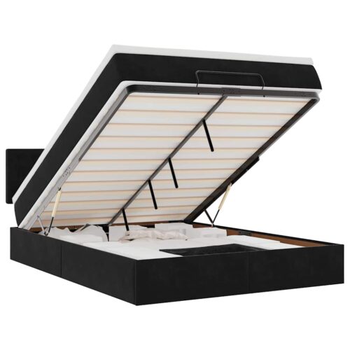 Ottoman Storage Bed Frame No Mattress Black Double Velvet - Image 13
